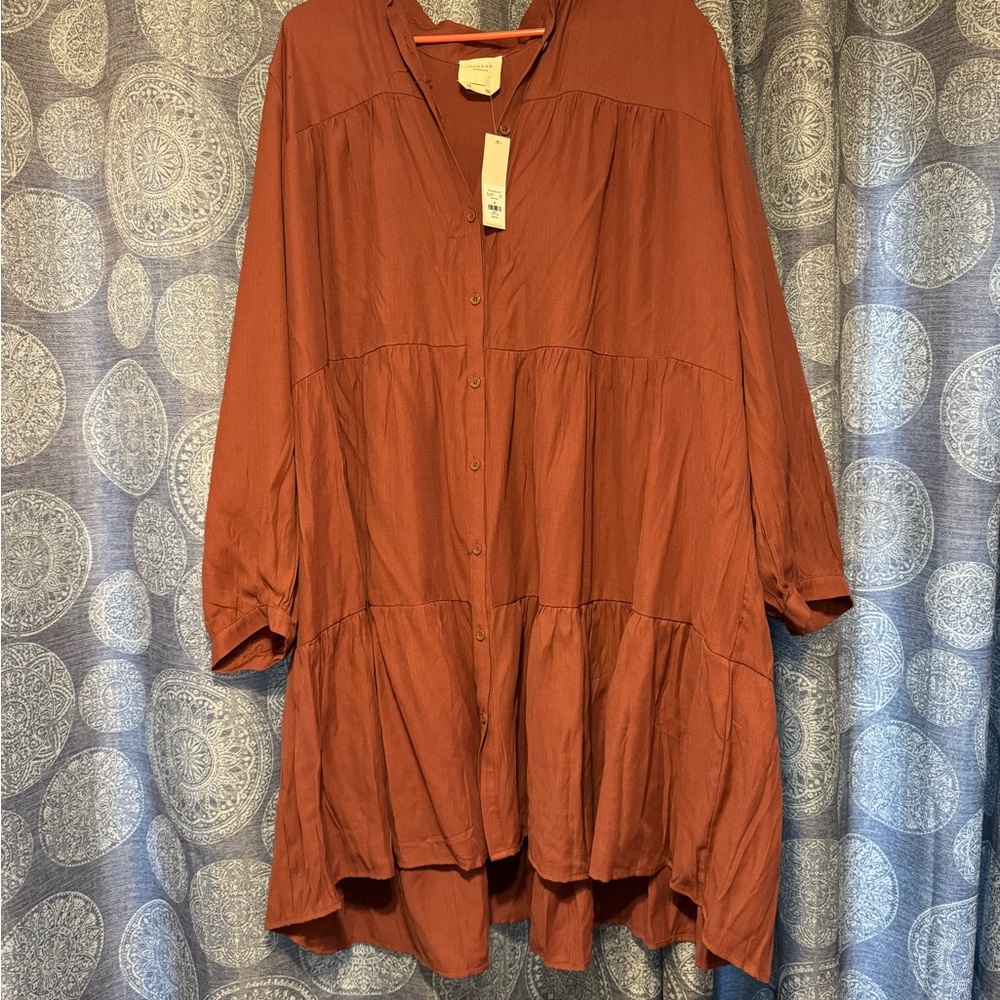 Rust Button-Up Tunic Dress